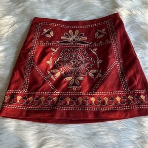 Red Printed Mini Skirt